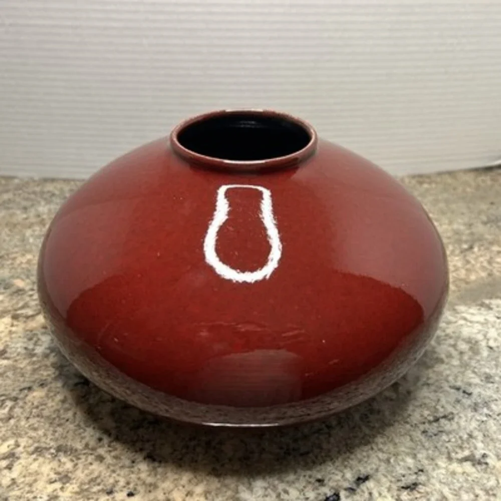 AMANO Germany 629-13 Art Pottery Squat Vase Oxblood Red 5.5”T x 9”Diameter EUC